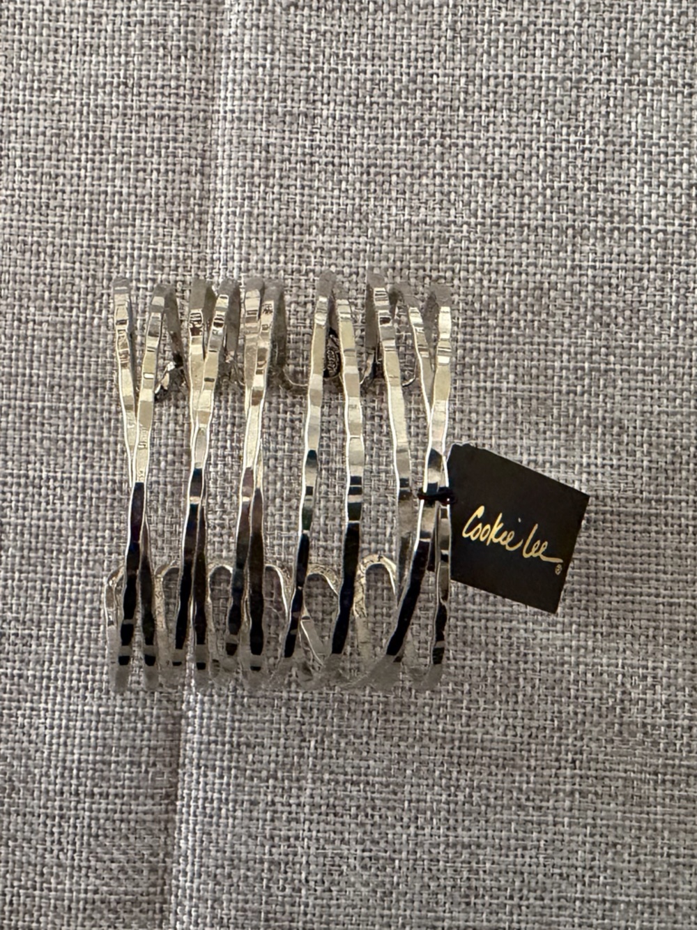 Cookie Lee Silver Tone Multi-Row Hammered Cuff Bracelet | Statement Wide Bangle